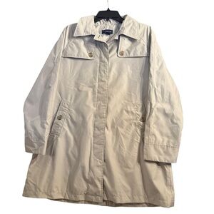 Lands End Women's Tan Trench Coat w/ Detachable Hood Lined Size Medium